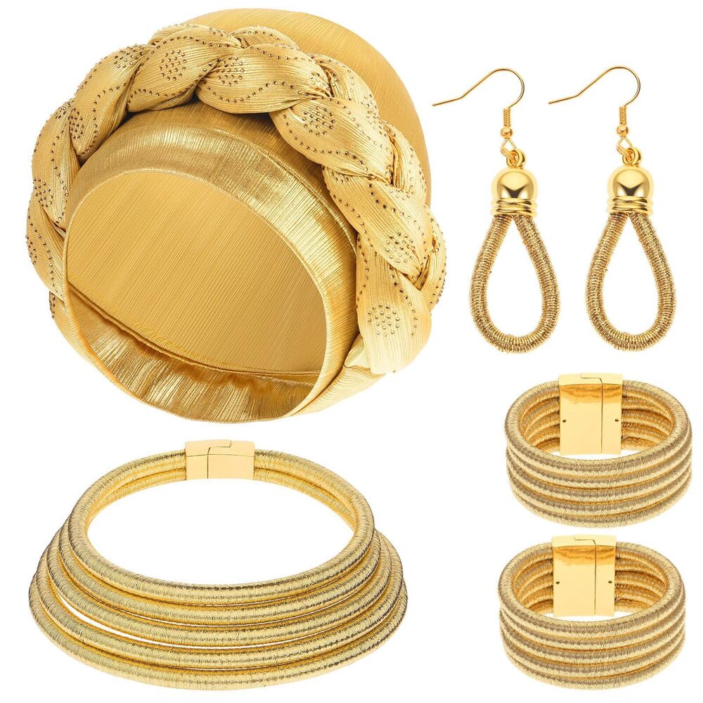 3149 5 Pcs African Gold Jewelry Set For African Gold Turban